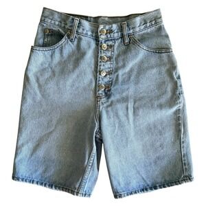 VTG 90s Y2K Long Denim Mom Shorts Sz 11/12 4/6 High Rise Button Fly Light Wash